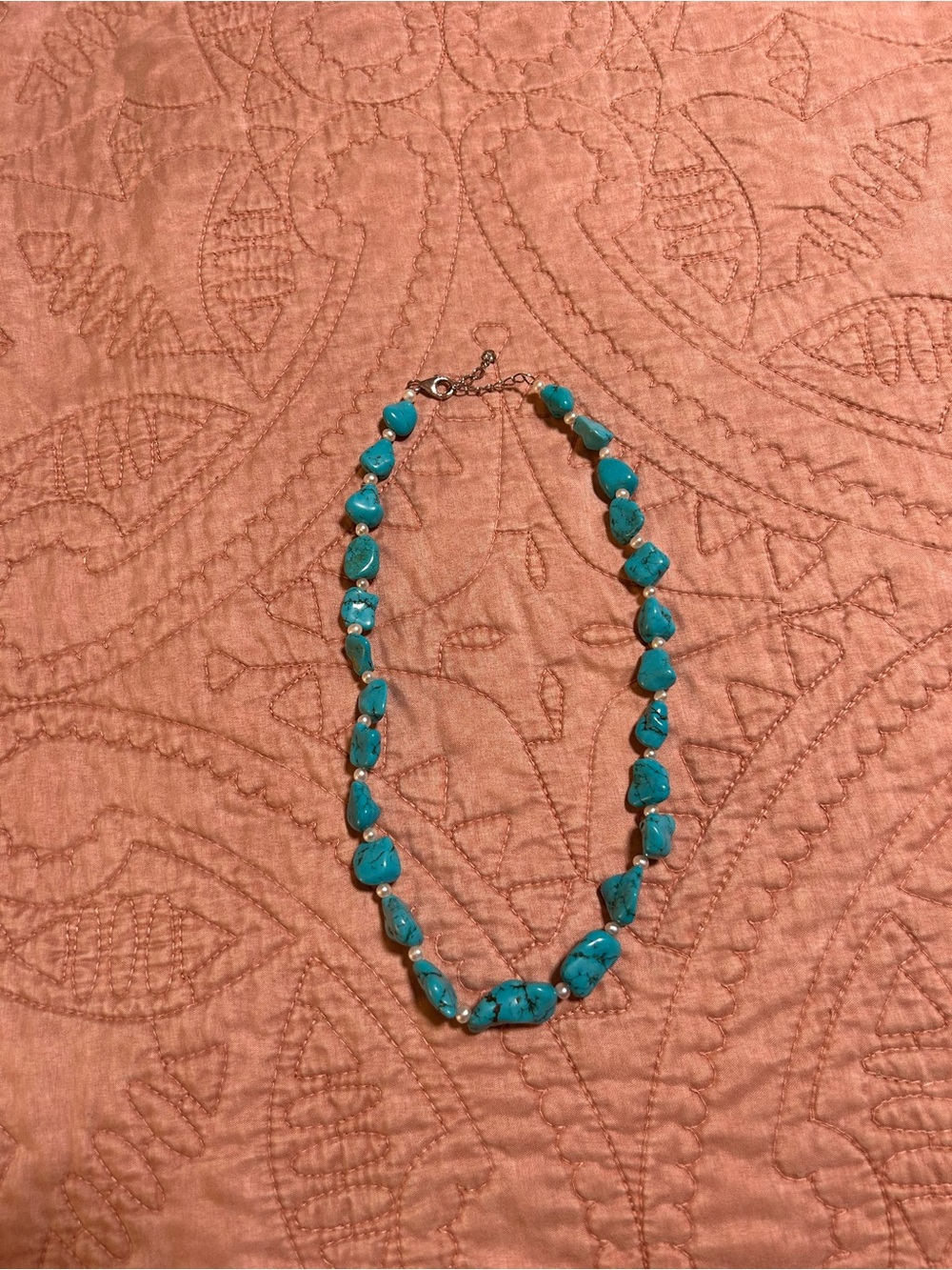 Turquoise Necklace with Pearl Accent Beads